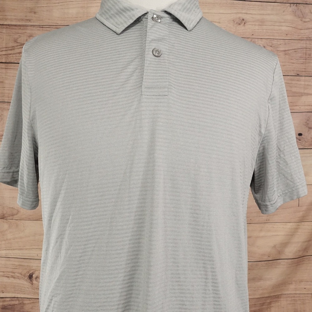 32 Degrees Cool Polo Shirt Mens L Gray Polyester Spandex Striped Jersey Knit